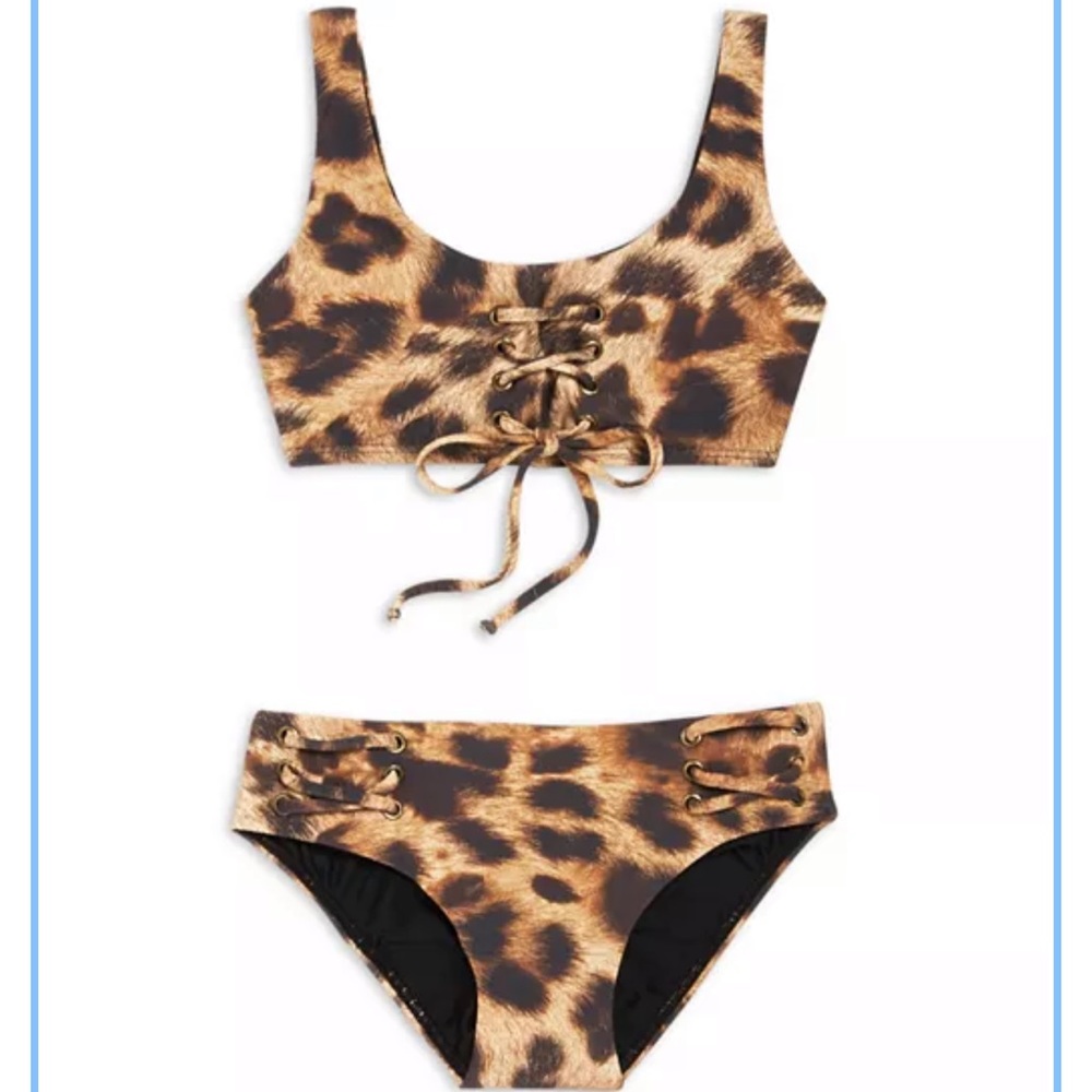 PQ SWIM Girls' Lace Up Two Piece Swimsuit